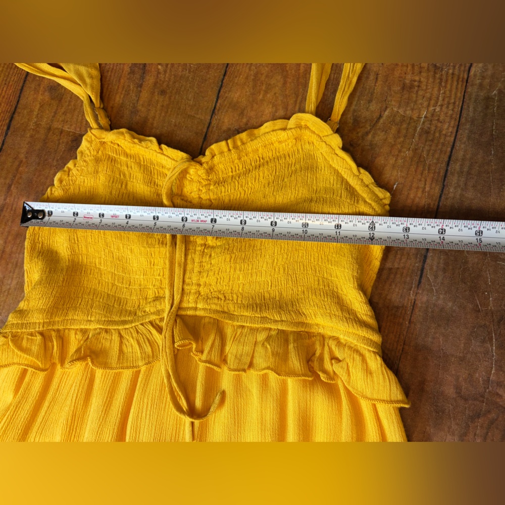 Lush Womens Yellow Smocked Tiered Ruffle Maxi Dress Small Boho Summer Sun Dress - Picture 2 of 8